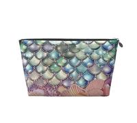 VTCTOASY Trousse de maquillage pour femme - Motif écailles de sirène - Grande capacité - Portable - En cuir synthétique - Étanche - Jolie trousse de toilette esthétique - Fermeture éclair, Argenté.,