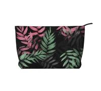 VTCTOASY Trousse de maquillage pour femme - Motif feuilles noires et vertes - Grande capacité - Organiseur de maquillage portable en velours côtelé - Trousse de toilette de voyage mignonne et