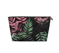 VTCTOASY Trousse de maquillage pour femme - Motif feuilles noires et vertes - Grande capacité - Portable - En cuir synthétique - Étanche - Jolie trousse de toilette esthétique avec fermeture éclair,