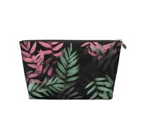 VTCTOASY Trousse de maquillage pour femme - Motif feuilles noires et vertes - Grande capacité - Portable - En cuir synthétique - Étanche - Jolie trousse de toilette esthétique avec fermeture éclair,
