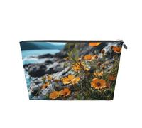 VTCTOASY Trousse de maquillage pour femme - Motif fleurs qui poussent sur une falaise - Grande capacité - Portable - En cuir synthétique - Imperméable - Jolie trousse de toilette esthétique avec