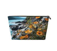 VTCTOASY Trousse de maquillage pour femme - Motif fleurs qui poussent sur une falaise - Grande capacité - Portable - En cuir synthétique - Imperméable - Jolie trousse de toilette esthétique avec