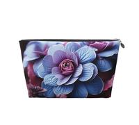 VTCTOASY Trousse de maquillage pour femme - Motif fleurs violettes avec feuilles - Grande capacité - Portable - En cuir synthétique - Étanche - Jolie trousse de toilette esthétique avec fermeture