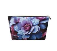 VTCTOASY Trousse de maquillage pour femme - Motif fleurs violettes avec feuilles - Grande capacité - Portable - En cuir synthétique - Étanche - Jolie trousse de toilette esthétique avec fermeture