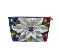 VTCTOASY Trousse de maquillage pour femme - Motif floral patriotique américain - Grande capacité - Organiseur de maquillage portable - En cuir synthétique - Étanche - Jolie - Esthétique - Fermeture