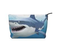 VTCTOASY Trousse de maquillage pour femme - Motif girafe - Grande capacité - Portable - En velours côtelé - Trousse de toilette de voyage mignonne et esthétique avec fermeture éclair, Requin blanc.,