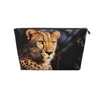 VTCTOASY Trousse de maquillage pour femme - Motif léopard sauvage - Grande capacité - Portable - En cuir synthétique - Étanche - Jolie trousse de toilette esthétique avec fermeture éclair, doré, One