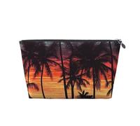 VTCTOASY Trousse de maquillage pour femme - Motif palmiers au coucher du soleil - Grande capacité - Portable - En cuir synthétique - Imperméable - Jolie trousse de toilette esthétique avec fermeture