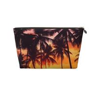 VTCTOASY Trousse de maquillage pour femme - Motif palmiers et coucher de soleil - Grande capacité - Portable - En cuir synthétique - Étanche - Jolie trousse de toilette esthétique avec fermeture