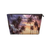 VTCTOASY Trousse de maquillage pour femme - Motif palmiers - Paysage - Grande capacité - Portable - En cuir synthétique - Étanche - Jolie trousse de toilette esthétique avec fermeture éclair, Argenté,