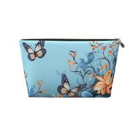 VTCTOASY Trousse de maquillage pour femme - Motif papillon bleu - Grande capacité - Portable - En cuir synthétique - Étanche - Jolie trousse de toilette esthétique avec fermeture éclair, doré, One