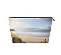 VTCTOASY Trousse de maquillage pour femme - Motif paysage de plage - Grande capacité - Portable - En cuir synthétique - Étanche - Jolie trousse de toilette esthétique avec fermeture éclair, doré, One