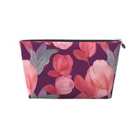 VTCTOASY Trousse de maquillage pour femme - Motif pétales de pivoine - Grande capacité - Portable - En cuir synthétique - Étanche - Jolie trousse de toilette esthétique - Fermeture éclair, Argenté,