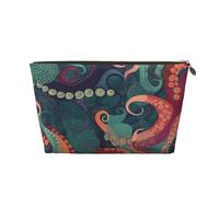 VTCTOASY Trousse de maquillage pour femme - Motif pieuvre abstrait - Grande capacité - Portable - En cuir synthétique - Étanche - Jolie et esthétique - Fermeture éclair, doré, One Size