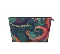VTCTOASY Trousse de maquillage pour femme - Motif pieuvre abstrait - Grande capacité - Portable - En cuir synthétique - Étanche - Jolie et esthétique - Fermeture éclair, Argenté, One Size