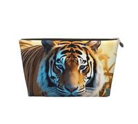 VTCTOASY Trousse de maquillage pour femme - Motif tigre africain - Grande capacité - Portable - En cuir synthétique - Étanche - Jolie trousse de toilette - Esthétique - Fermeture éclair, doré, One