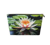 VTCTOASY Trousse de maquillage pour femme - Nénuphar - Grande capacité - Portable - En cuir synthétique - Étanche - Jolie trousse de toilette esthétique - Fermeture éclair, doré, One Size