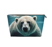 VTCTOASY Trousse de maquillage pour femme - Ours - Natation - Voyage - Grande capacité - Portable - En cuir synthétique - Étanche - Trousse de toilette mignonne - Esthétique - Fermeture éclair, doré,