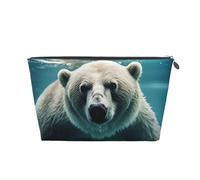 VTCTOASY Trousse de maquillage pour femme - Ours - Natation - Voyage - Grande capacité - Portable - En cuir synthétique - Étanche - Trousse de toilette mignonne - Esthétique - Fermeture éclair,