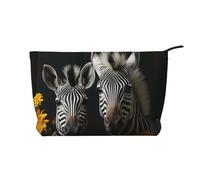 VTCTOASY Trousse de maquillage pour femme - Paire de tournesols et zèbres - Grande capacité - Portable - En velours côtelé - Trousse de toilette de voyage mignonne et esthétique avec fermeture éclair,