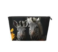 VTCTOASY Trousse de maquillage pour femme - Paire de tournesols et zèbres - Grande capacité - Portable - En cuir synthétique - Étanche - Jolie trousse de toilette esthétique avec fermeture éclair,