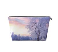 VTCTOASY Trousse de maquillage pour femme - Paysage d'hiver - Grande capacité - Portable - En cuir synthétique - Étanche - Jolie - Esthétique - Fermeture éclair, Argenté, One Size
