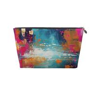 VTCTOASY Trousse de maquillage pour femme - Peinture à l'huile abstraite - Grande capacité - Portable - En cuir synthétique - Étanche - Jolie trousse de toilette - Esthétique - Fermeture éclair,