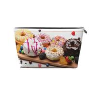 VTCTOASY Trousse de maquillage pour femme - Planche en bois - Sac à dessert - Grande capacité - Portable - Organiseur de maquillage portable - En cuir synthétique - Imperméable - Jolie trousse de