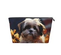 VTCTOASY Trousse de maquillage pour femme Shih Tzu avec chien et fleurs - Grande capacité - Portable - Organiseur de maquillage portable - En cuir synthétique - Imperméable - Jolie trousse de toilette
