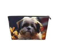 VTCTOASY Trousse de maquillage pour femme Shih Tzu avec chien et fleurs - Grande capacité - Portable - Organiseur de maquillage portable - En cuir synthétique - Imperméable - Jolie trousse de toilette