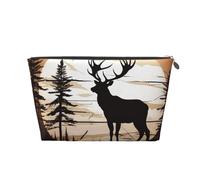 VTCTOASY Trousse de maquillage pour femme - Silhouette d'élan sauvage - Grande capacité - Portable - En cuir synthétique - Étanche - Jolie trousse de toilette esthétique avec fermeture éclair,