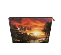 VTCTOASY Trousse de maquillage pour femme - Style tropical mystérieux - Grande capacité - Portable - En cuir synthétique - Étanche - Jolie - Esthétique - Fermeture éclair, doré, One Size