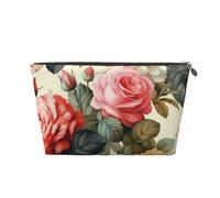 VTCTOASY Trousse de maquillage pour femme - Style vintage - Motif floral - Grande capacité - Portable - En cuir synthétique - Étanche - Jolie trousse de toilette - Avec fermeture éclair, Argenté, One