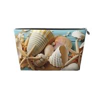 VTCTOASY Trousse de maquillage pour femme sur le thème de la plage, coquillages, trousse de maquillage de voyage, grande capacité, sac de rangement de maquillage portable en cuir synthétique, trousse