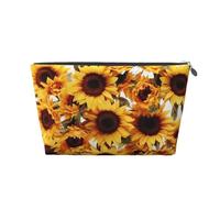 VTCTOASY Trousse de maquillage pour femme - Tournesols sur fond blanc - Grande capacité - Portable - En cuir synthétique - Étanche - Jolie trousse de toilette esthétique avec fermeture éclair,