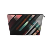 VTCTOASY Trousse de maquillage pour femme - Triangle abstrait - Rayé - Grande capacité - Portable - En cuir synthétique - Étanche - Jolie trousse de toilette - Esthétique - Fermeture éclair, Argenté,