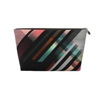 VTCTOASY Trousse de maquillage pour femme - Triangle abstrait - Rayé - Grande capacité - Portable - En cuir synthétique - Étanche - Jolie trousse de toilette - Esthétique - Fermeture éclair, doré, One