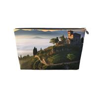 VTCTOASY Trousse de maquillage pour femme Villa sur le sommet de la colline, trousse de maquillage de voyage de grande capacité, sac de rangement de maquillage portable en cuir PU, trousse de toilette