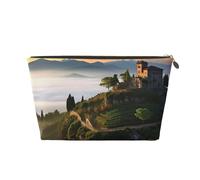VTCTOASY Trousse de maquillage pour femme Villa sur le sommet de la colline, trousse de maquillage de voyage de grande capacité, sac de rangement de maquillage portable en cuir PU, trousse de toilette