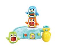 VTech Jouet de bain 1, 2, 3 Empilo Pingouins – Tour à empiler interactive et musicale, 2 ventouses