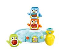 VTech Jouet de bain 1, 2, 3 Empilo Pingouins – Tour à empiler interactive et musicale, 2 ventouses
