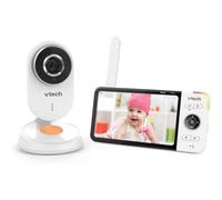 VTech Babyphone vidéo BM818 Wide View HD – Écran 5" Ultra plat – Veilleuse et berceuses – Blanc (FR)
