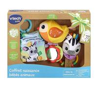 VTech - Coffret Naissance Bébés Animaux, Premiers Jouets Bébé Fabriqués avec des Matériaux Plus Durables, Oiseau Musical, Livre en Tissu, Hochet Zèbre, Cadeau Nouveau-Né - Contenu en Français