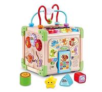VTech - Cube Nature Interactif Multi Activité, Cube d’Activités Bébé, Jouet d'Éveil Sensoriel Partiellement en Bois, Trieur de Formes, Piano Lumineux, Cadeau Bébé Dès 9 Mois - Contenu en Français