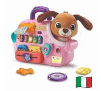 VTech Il Mio Chiot Transportino Peluche Interactive avec Sac Interactif pour Transport, 6 Accessoires Inclus, 2 Modes, arrêt Automatique, Langue Italienne, Piles incluses, 12-36 Mois