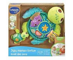 VTech - Juju, Maman Tortue Éveil des Sens, Peluche Bébé Interactive et Sensorielle Fabriquée avec des Matériaux Plus Durables, Jouet d'Éveil Musical, Cadeau Bébé Dès 6 Mois - Contenu en Français