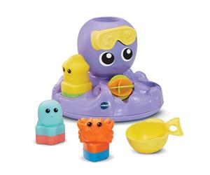 VTech - Julie, Ma Pieuvre Toupie de Bain, Jouet de Bain Bébé avec Trieur de Formes, 3 Animaux Arroseurs Faciles à Laver et Sécher, Cadeau Enfant Fille et Garçon Dès 1 an - Contenu en Français