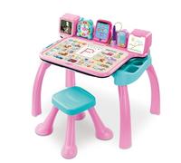 VTech - Magi Bureau Interactif et Musical 6 en 1 - Bureau Enfant Rose avec Tabouret - Table de Jeux Éducative, Chevalet à Dessin et Tableau Noir à Craie - Cadeau Enfant Dès 3 Ans - Contenu en Français