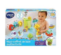 VTech - Maxi-Coffret de Bain Multi Activité, 15 Jouets de Bain Bébé, Animaux, Bateaux, 3 Formes, 3 Balles, Filet de Rangement, Cadeau Enfant Garçon et Fille Dès 1 an - Contenu en Français