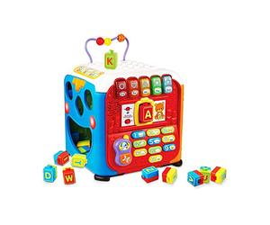 VTech - Maxi Cube Multi-Activités, Cube d’Activités Bébé, Jouet d'Éveil et de Motricité, Jeux Éducatifs, Trieur de Formes, Blocs Lettres Interactifs, Cadeau Bébé Dès 9 Mois - Contenu en Français